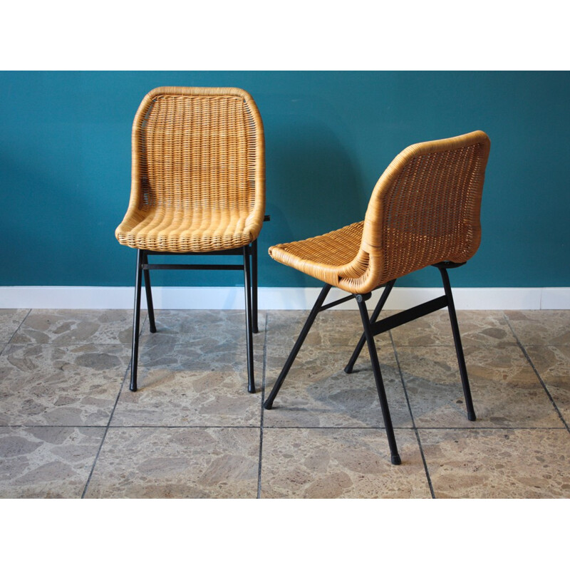 Suite de 4 chaises vintage Rohé Noordwolde en rotin, Dirk van SLIEDREGT - 1960