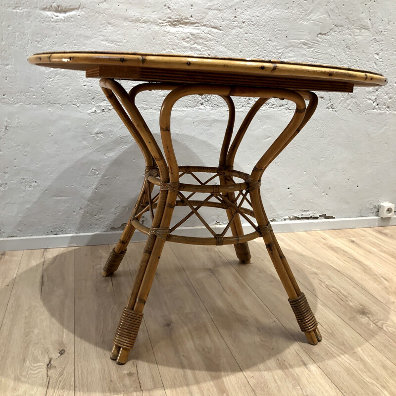 Table vintage en rotin 1960  