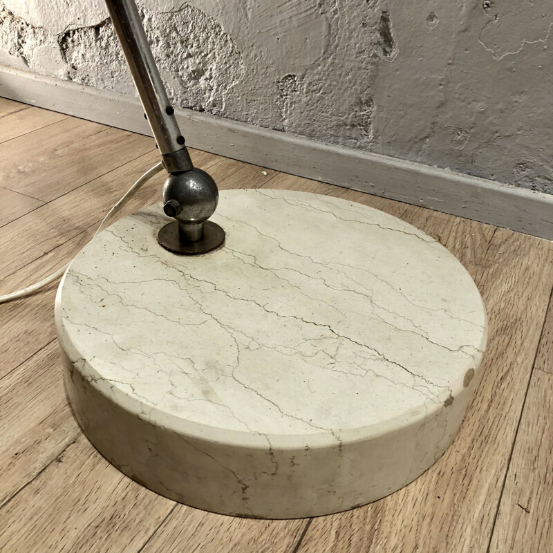 Vintage Arco floor lamp in brushed stainless steel with travertine base 1970
