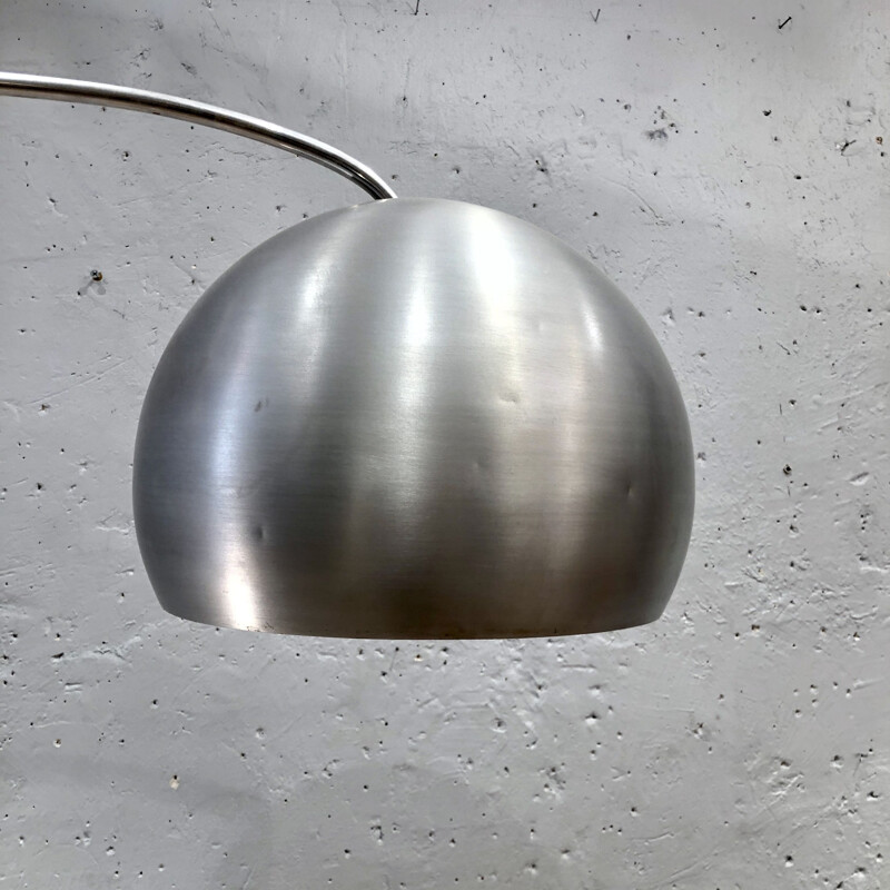 Vintage Arco floor lamp in brushed stainless steel with travertine base 1970