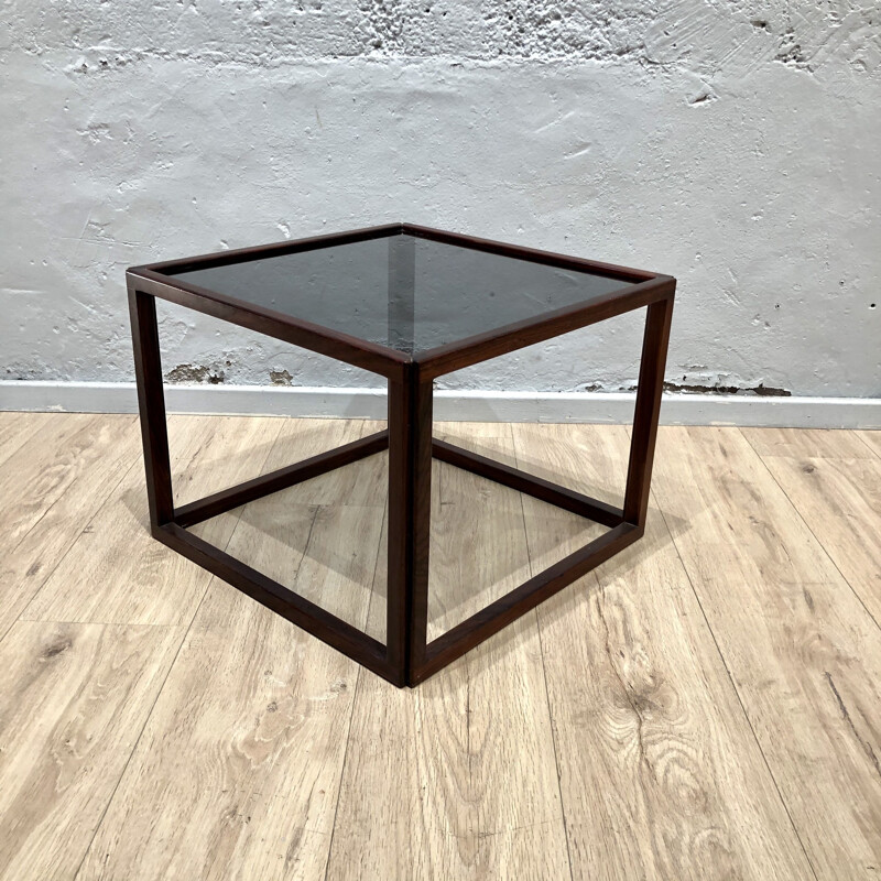 Vintage rosewood and grey smoked glass coffee table end of sofa Denmark 1960