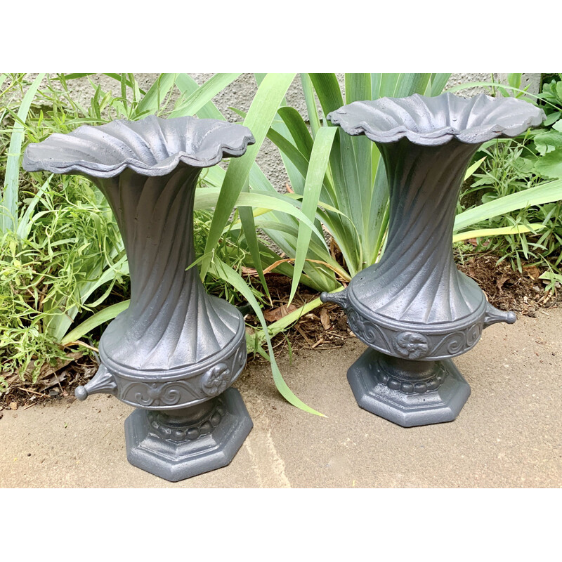 Pair of Vintage Cast Iron Urns Planters