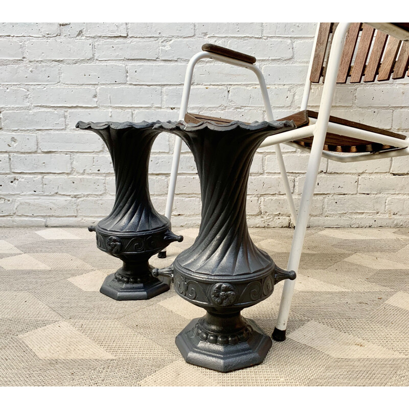 Pair of Vintage Cast Iron Urns Planters