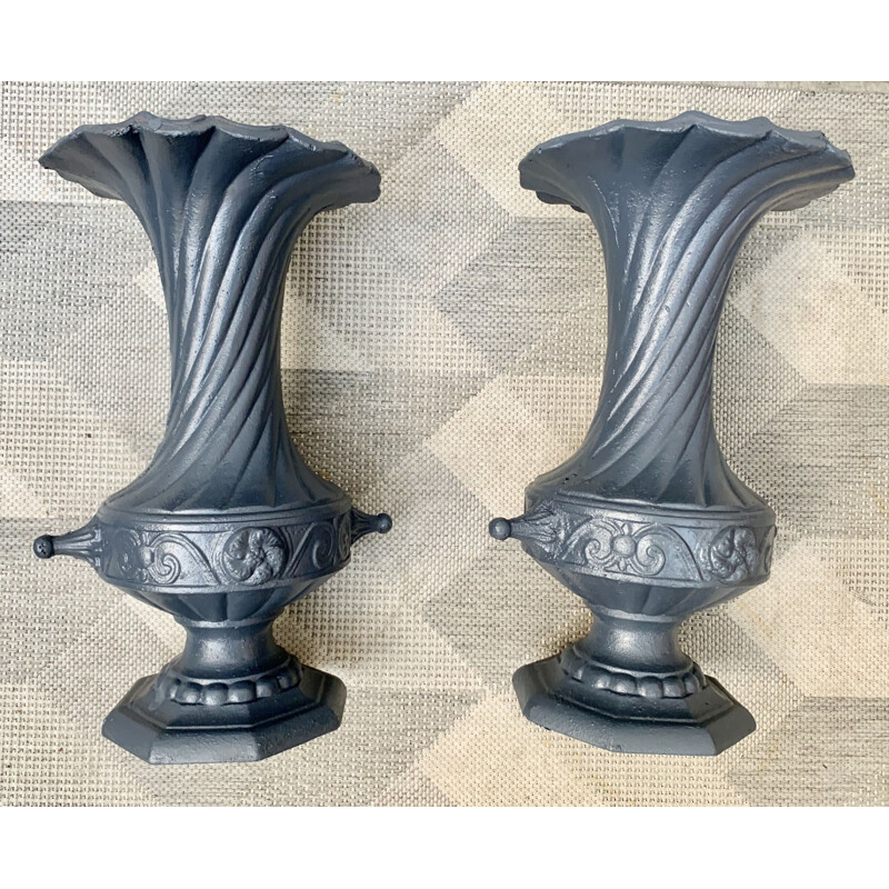 Pair of Vintage Cast Iron Urns Planters