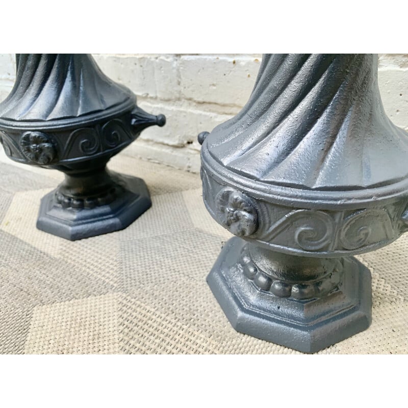 Pair of Vintage Cast Iron Urns Planters