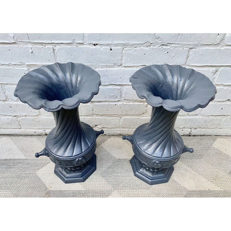 Pair of Vintage Cast Iron Urns Planters