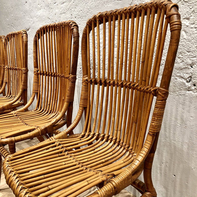 Set of 4 vintage rattan chairs 1960