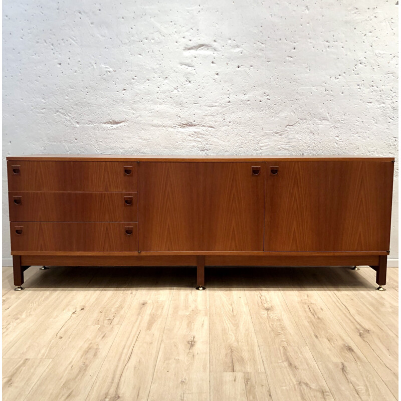 Vintage teak wood sideboard André Monpoix  TV cabinet 1950