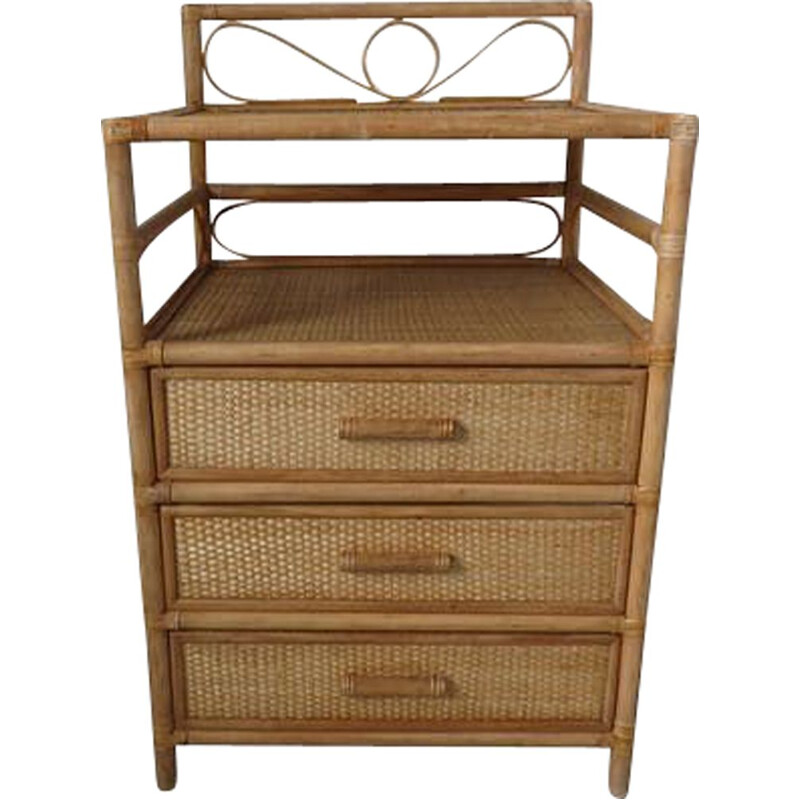 Vintage rattan and bamboo chest of drawers 1960s