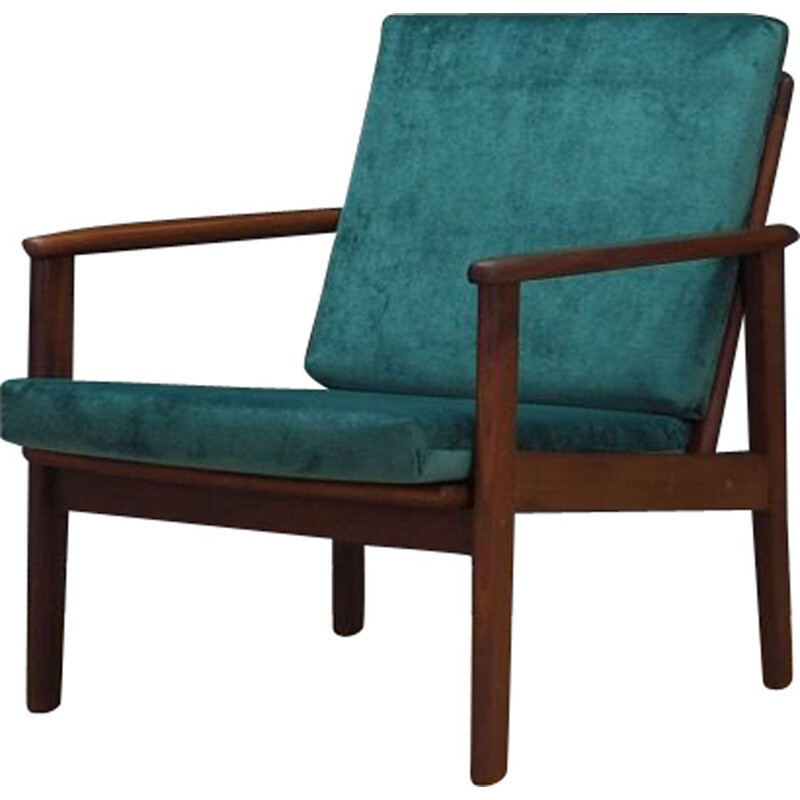 Vintage armchair in teak and green velvet Danish 1970s