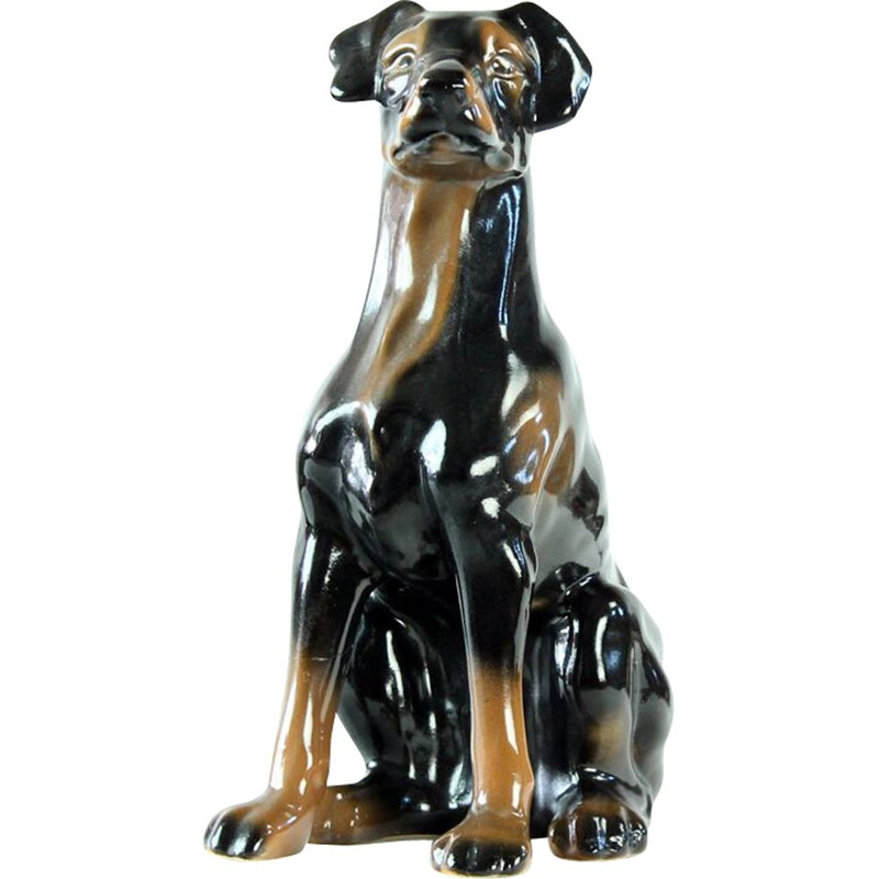 Estátua vintage de um velho cântaro de porcelana Doberman de Jikohera, Checoslováquia 1960