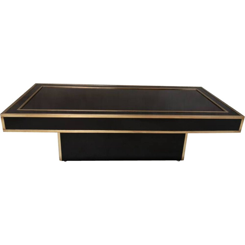 Vintage Coffee table trunk jean claude mahey black lacquer brass 1970