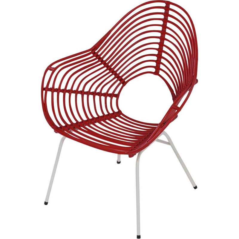 Vintage Red Rattan Chair by Rohe Noordwolde, 1960s