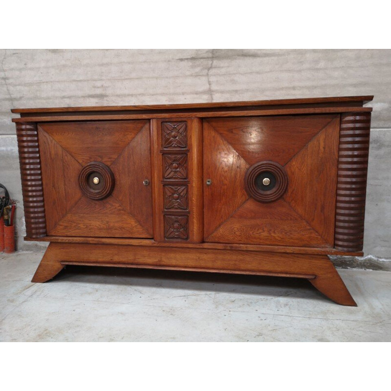 Vintage art deco oak cabinet sideboard by Charles Dudouyt