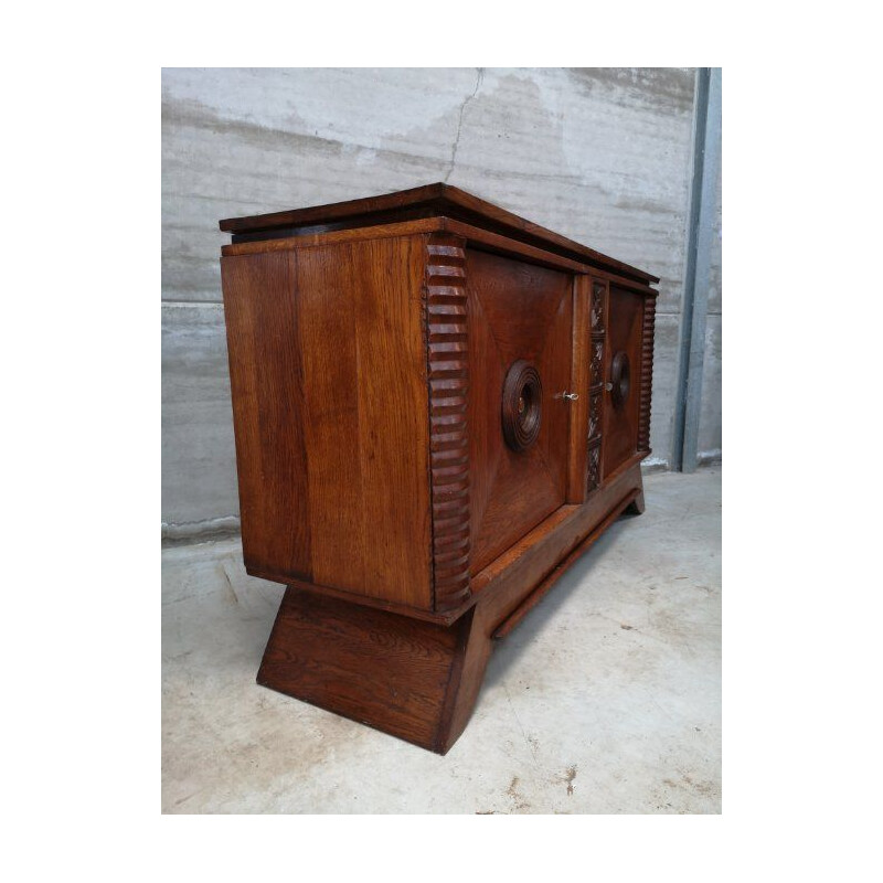 Vintage art deco oak cabinet sideboard by Charles Dudouyt