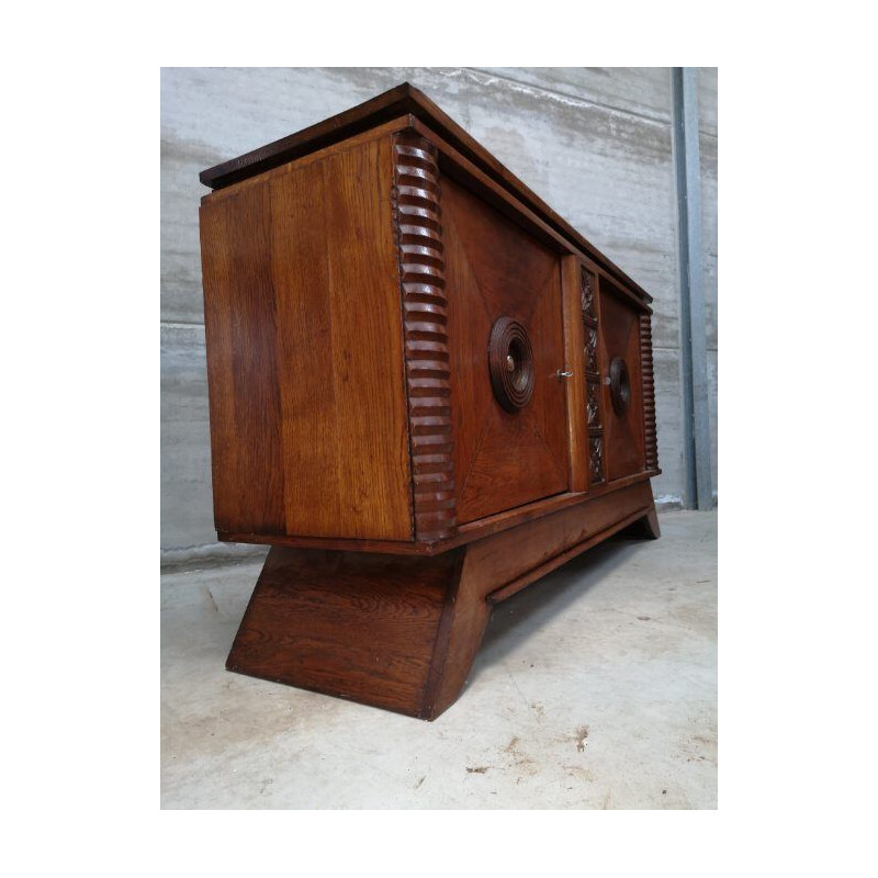 Vintage art deco oak cabinet sideboard by Charles Dudouyt