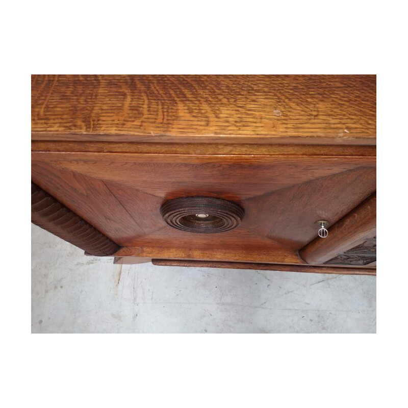 Vintage art deco oak cabinet sideboard by Charles Dudouyt