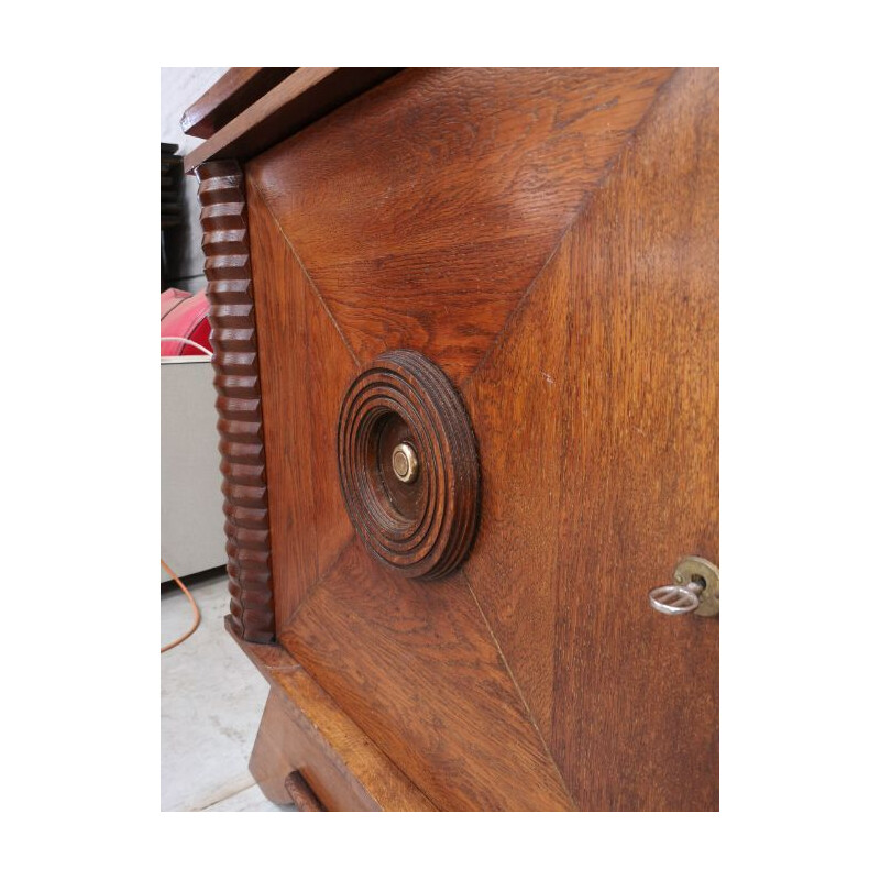 Vintage art deco oak cabinet sideboard by Charles Dudouyt