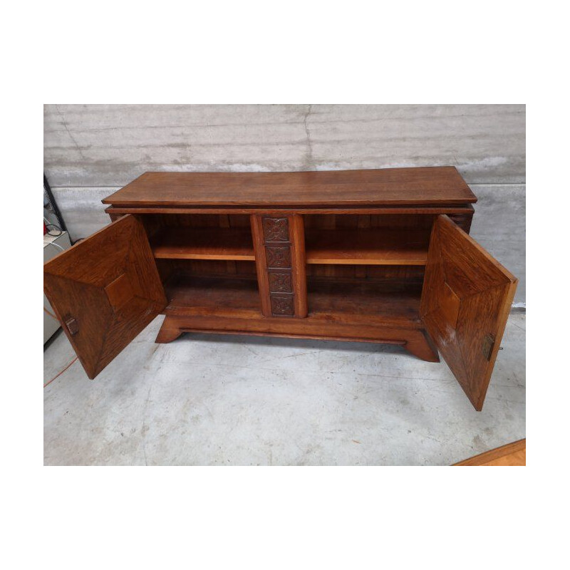 Vintage art deco oak cabinet sideboard by Charles Dudouyt