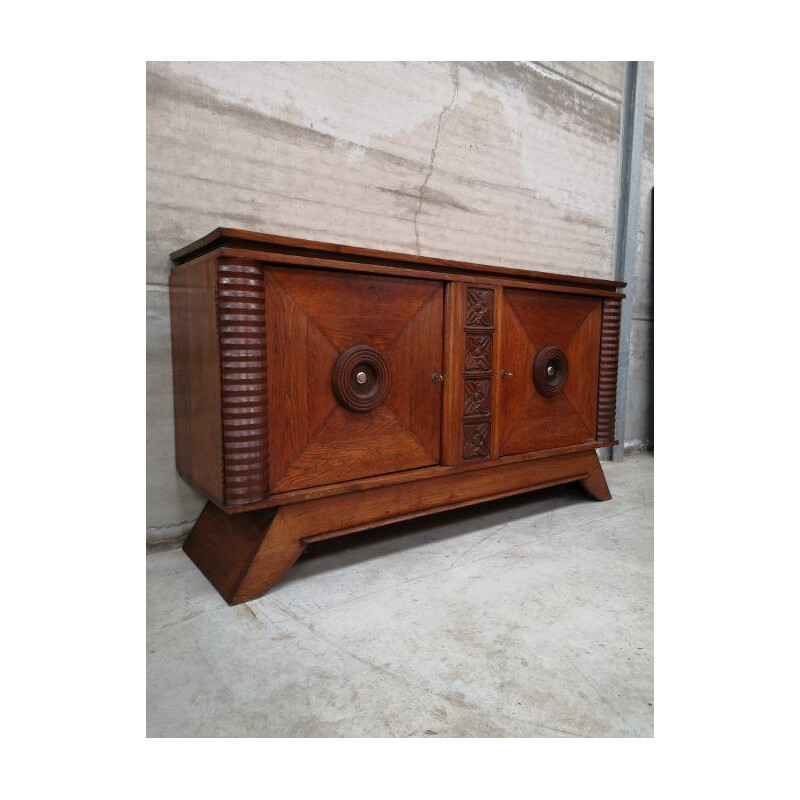 Vintage art deco oak cabinet sideboard by Charles Dudouyt