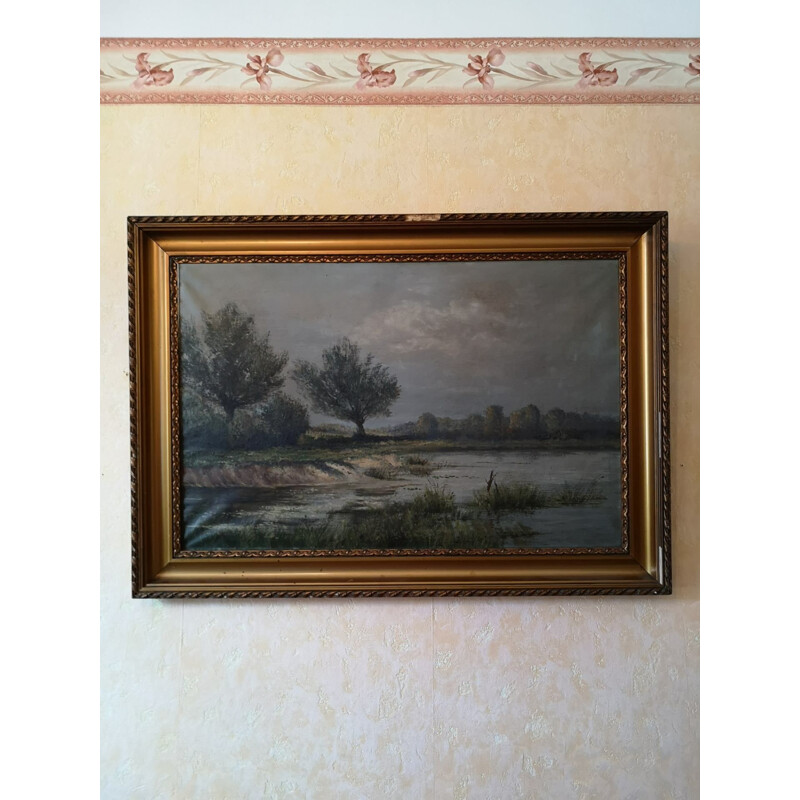 Vintage Dutch landscape painting J K Van Goethem 1925