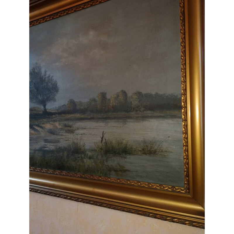 Tableau vintage peinture hollandais paysage J K Van Goethem 1925