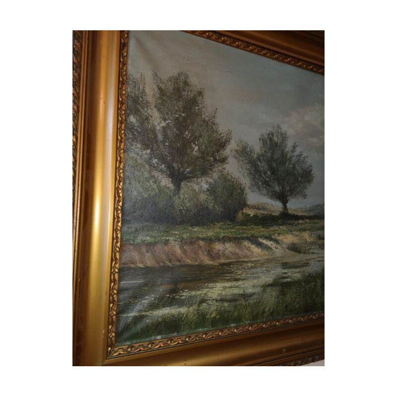 Tableau vintage peinture hollandais paysage J K Van Goethem 1925