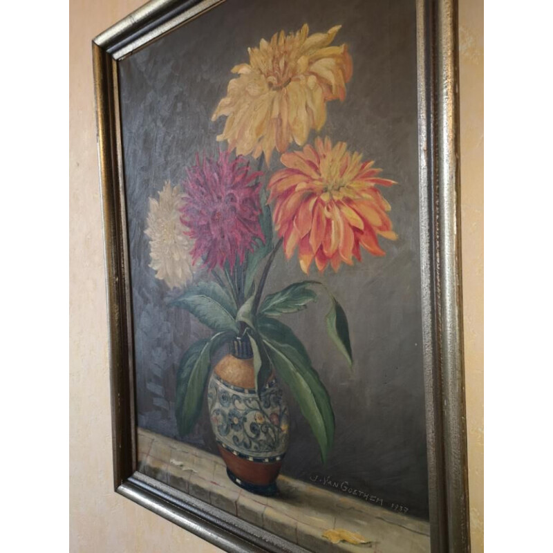 Vintage dutch painting Dutch still life J Van Goethem 1937