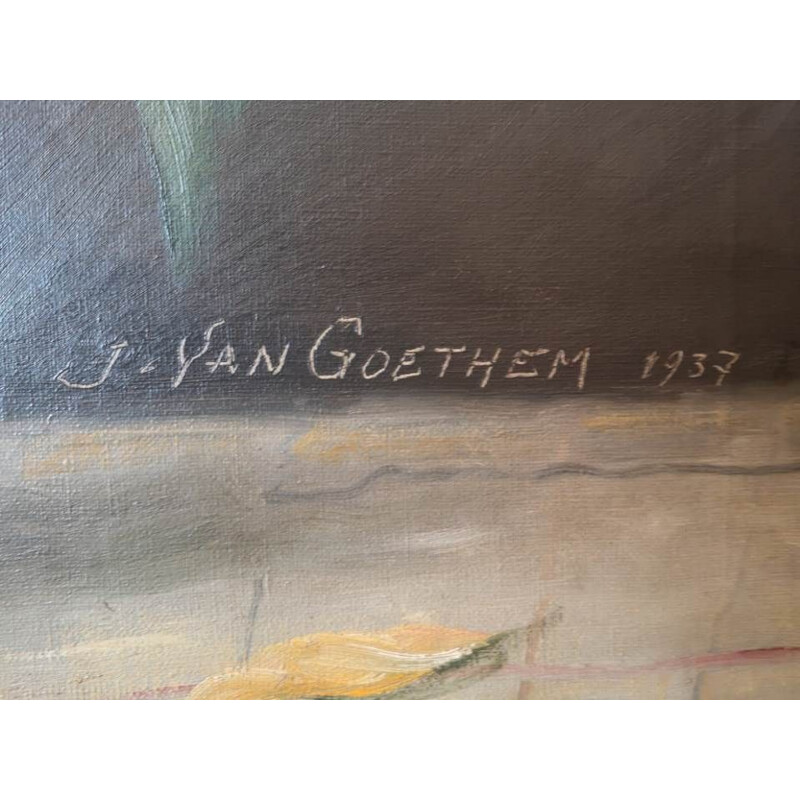 Tableau peinture vintage hollandais nature morte J Van Goethem 1937