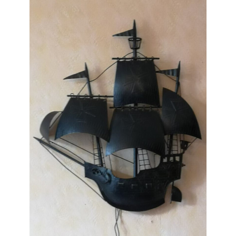 Vintage metal wall sculpture boat wall lamp 1960