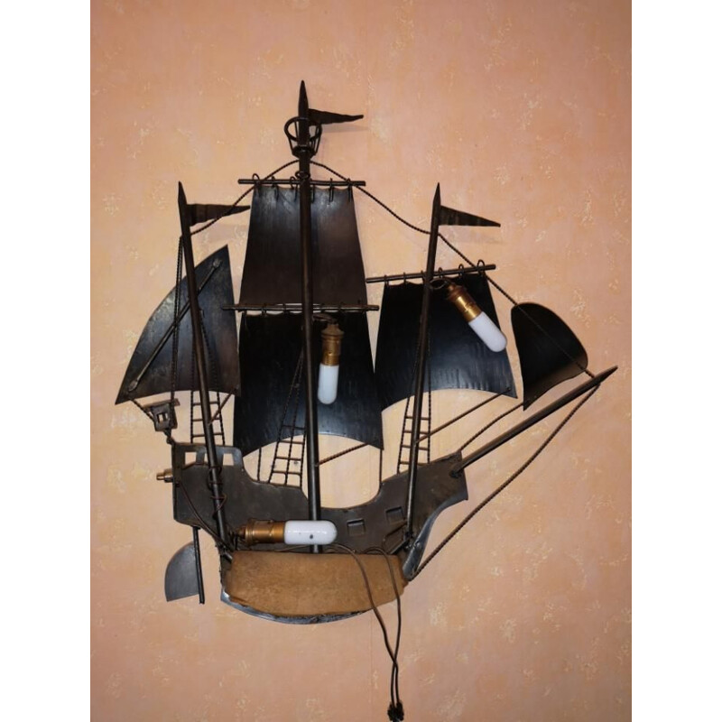 Vintage metal wall sculpture boat wall lamp 1960