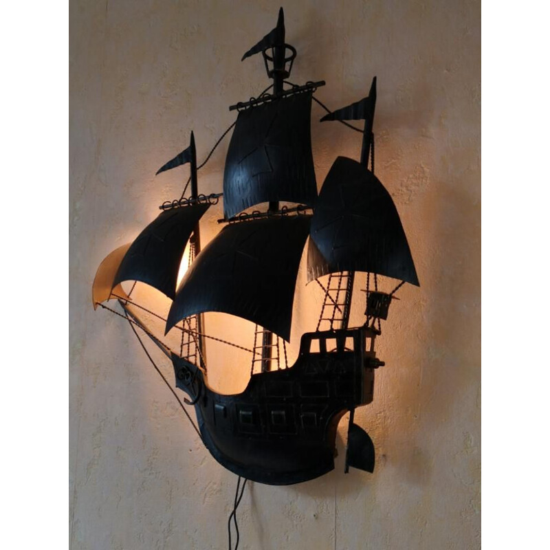 Vintage metal wall sculpture boat wall lamp 1960