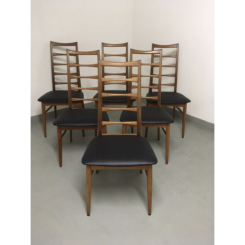 Set van 6 vintage teakhouten stoelen Lis Niels Koefoeds 1960
