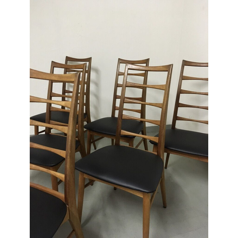 Set of 6 vintage teak chairs Lis Niels Koefoeds 1960