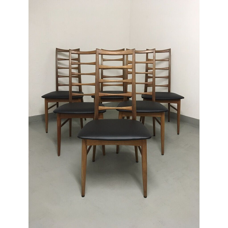 Lot de 6 chaises vintage en teck Lis Niels Koefoeds 1960