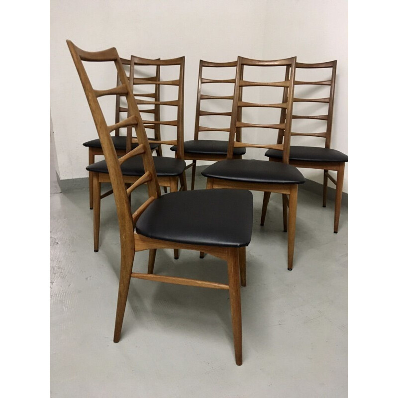 Conjunto de 6 cadeiras de teca vintage Lis Niels Koefoeds 1960