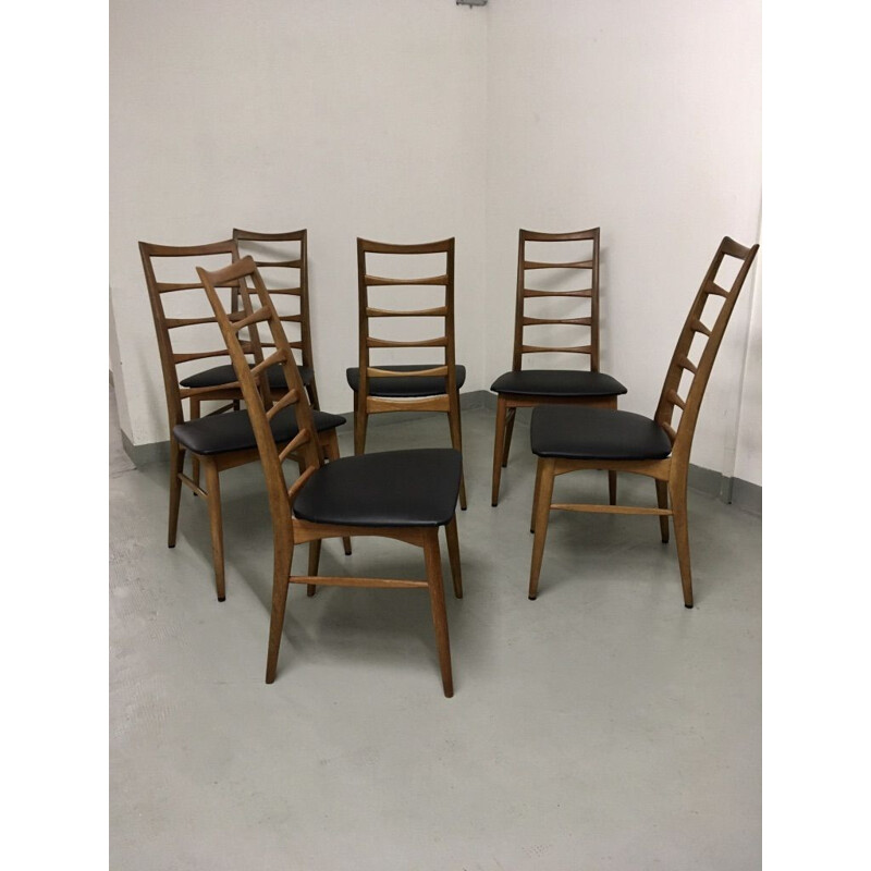 Set van 6 vintage teakhouten stoelen Lis Niels Koefoeds 1960