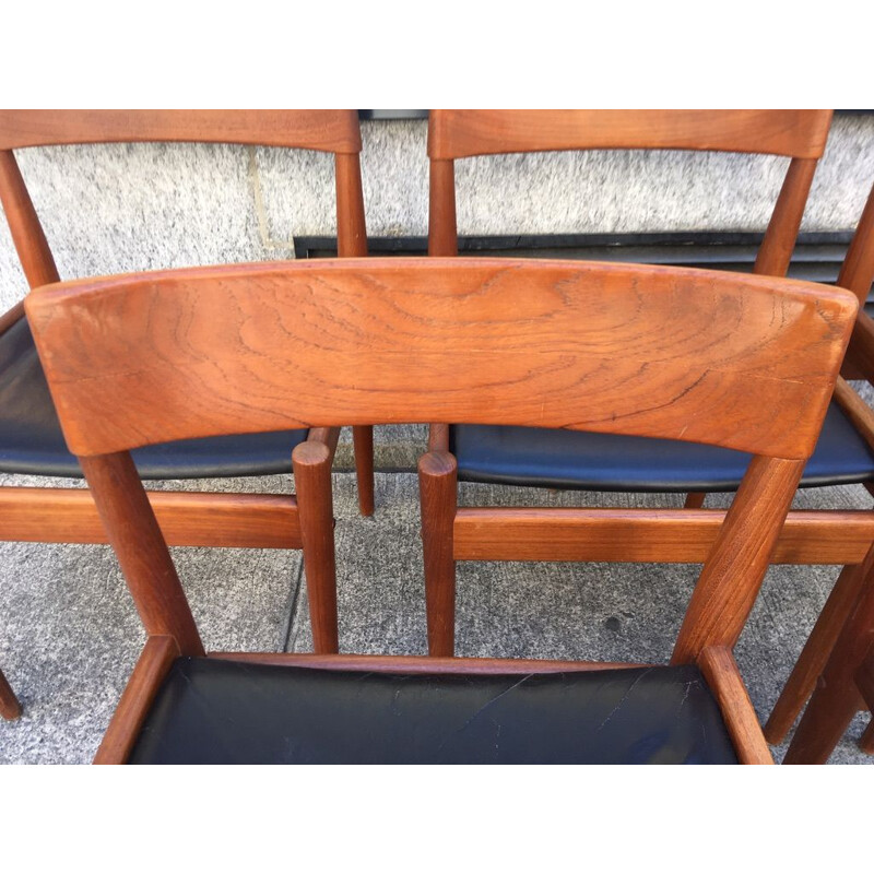 Set of 6 vintage leather and teak chairs Grete Jalk 1960 