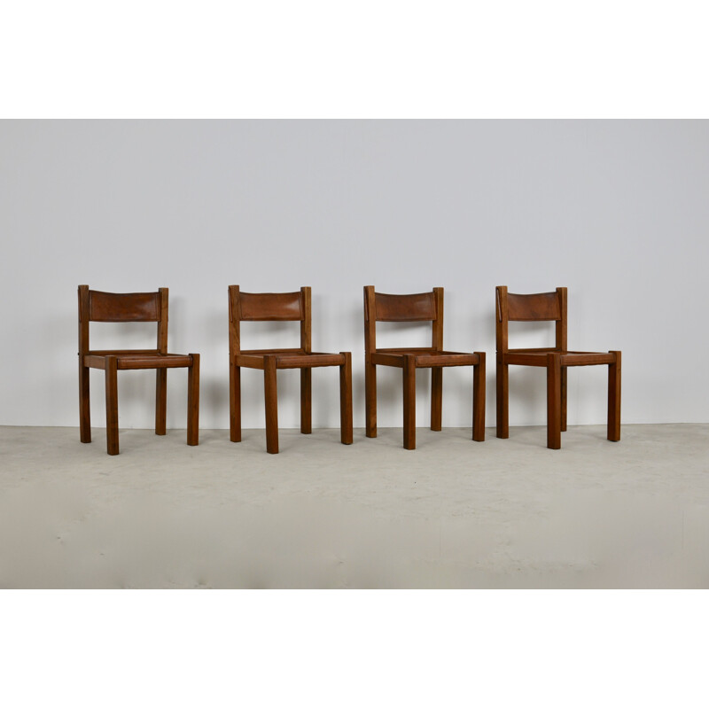 Ensemble de 4 chaise vintage de Pierre Chapo 1970
