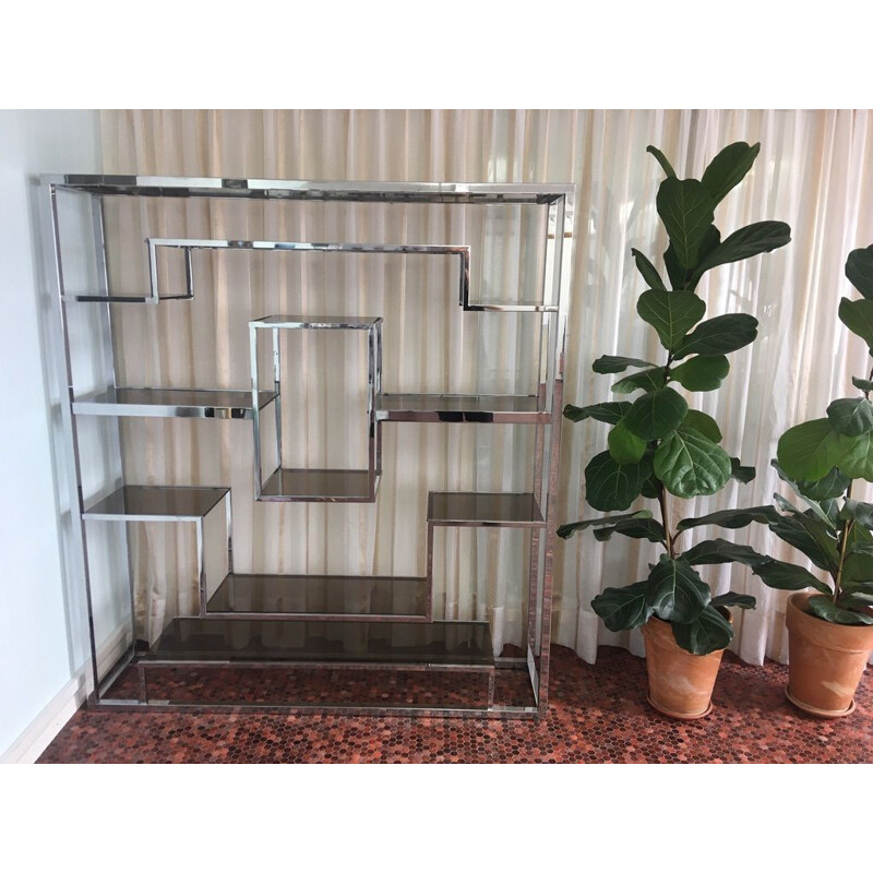 Vintage stainless steel shelf by Romeo Rega Italy 1970