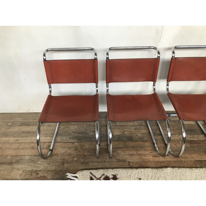 4 vintage chairs Breuer mr10 Ludwig mies Van Der Rohe chrome structure leather seat 1980