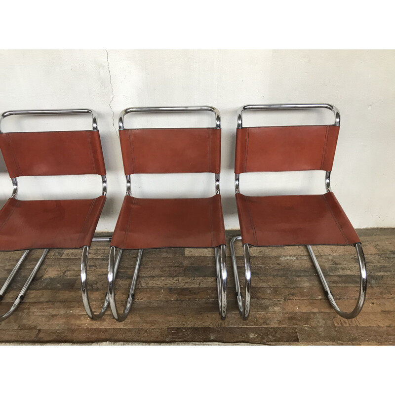 4 chaises vintage Breuer mr10 Ludwig mies Van Der Rohe structure chrome assise cuir 1980