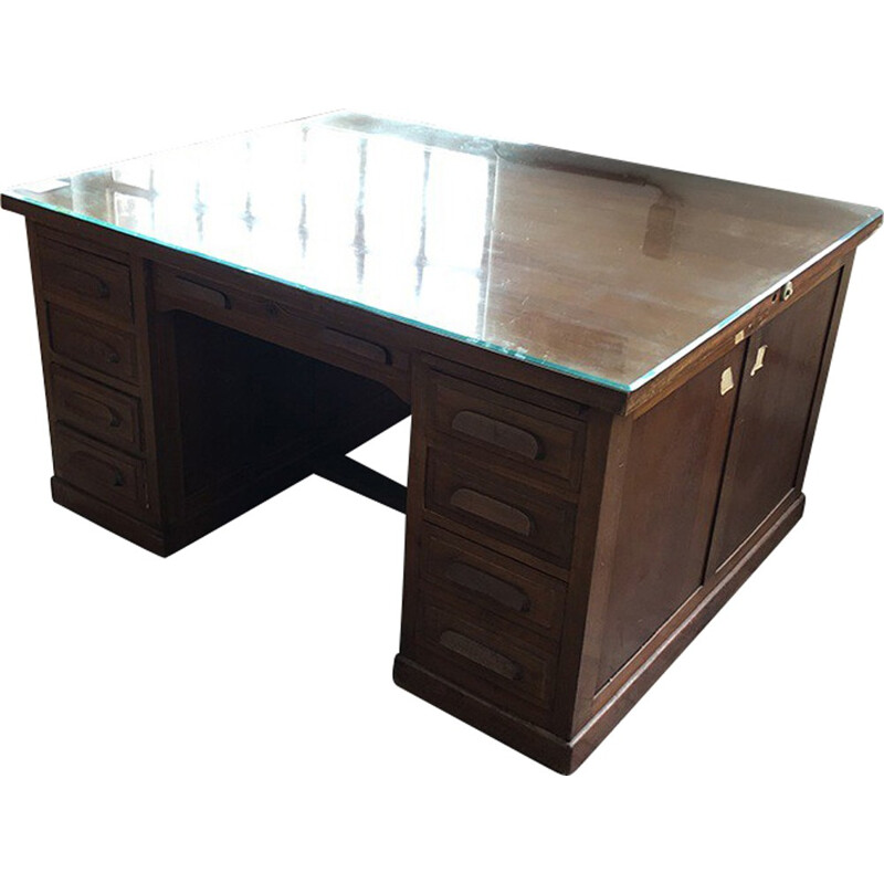 Mid-century double sided desk in wood - 1970s