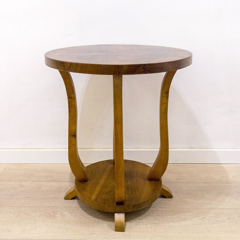 Vintage Round Art Deco Walnut Side Table