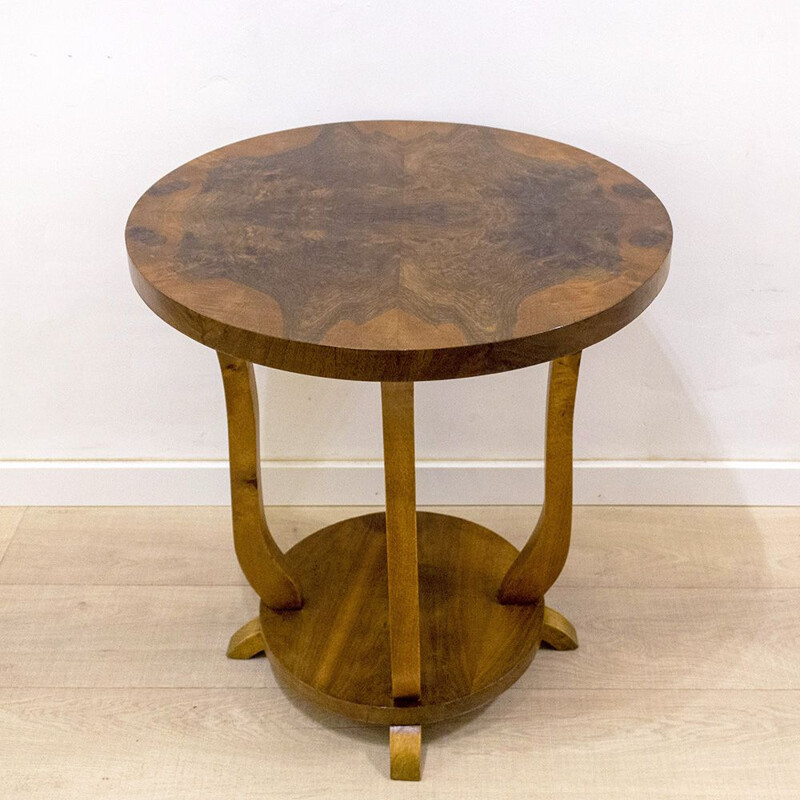 Vintage Round Art Deco Walnut Side Table