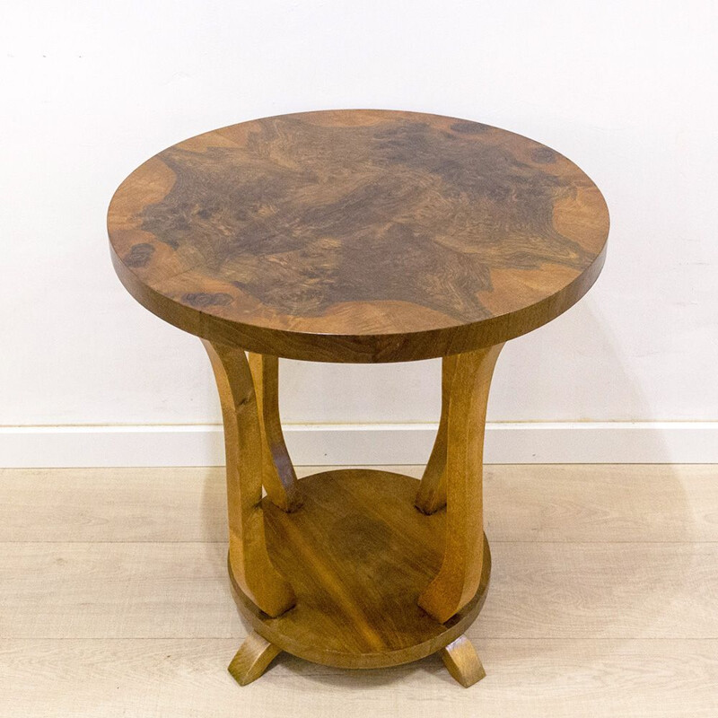 Vintage Round Art Deco Walnut Side Table