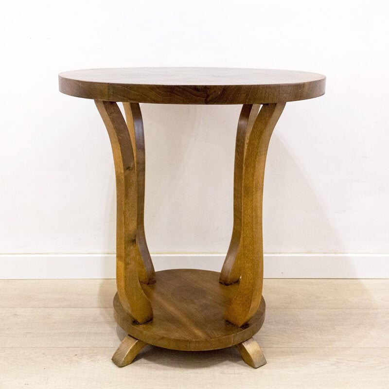 Vintage Round Art Deco Walnut Side Table