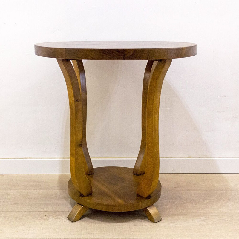 Vintage Round Art Deco Walnut Side Table