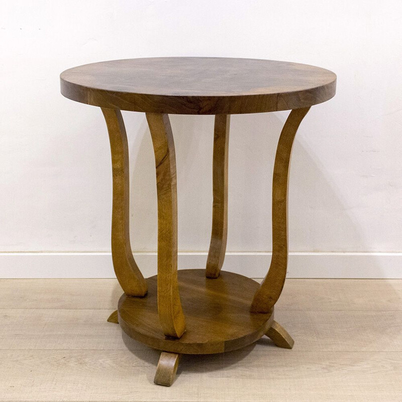 Vintage Round Art Deco Walnut Side Table