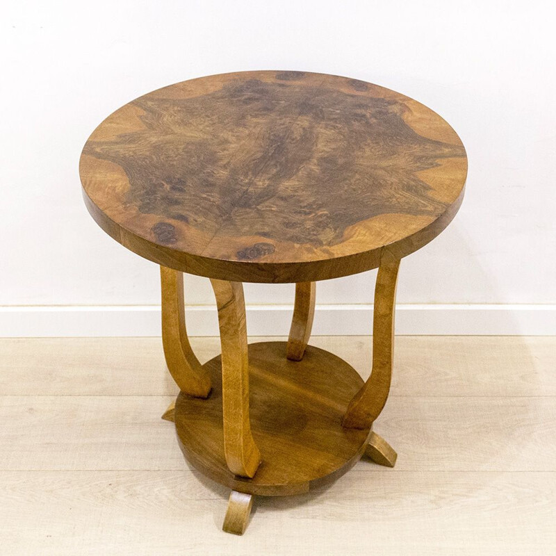 Vintage Round Art Deco Walnut Side Table